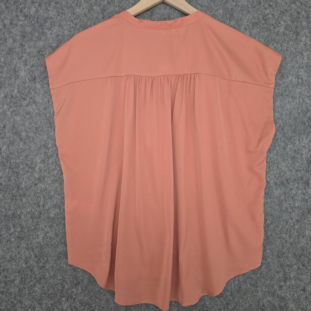 Banana Republic Blouse Women L Petite Pink Amaretti Button V Neck Cap Sleeve Top - Picture 2 of 11